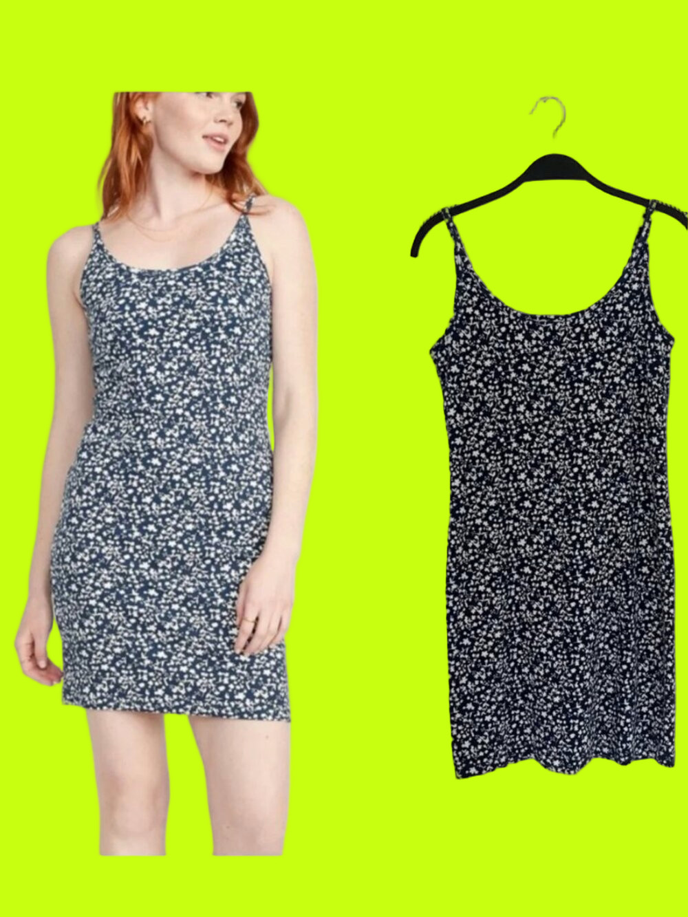 Old Navy Navy & White Ribbed Knit Floral Tank Dress